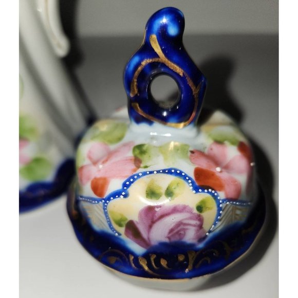 Antique Nippon Hand Painted Cherry Blossom and Cobalt Blue Chocolate Pot Pitcher - Picture 3 of 7